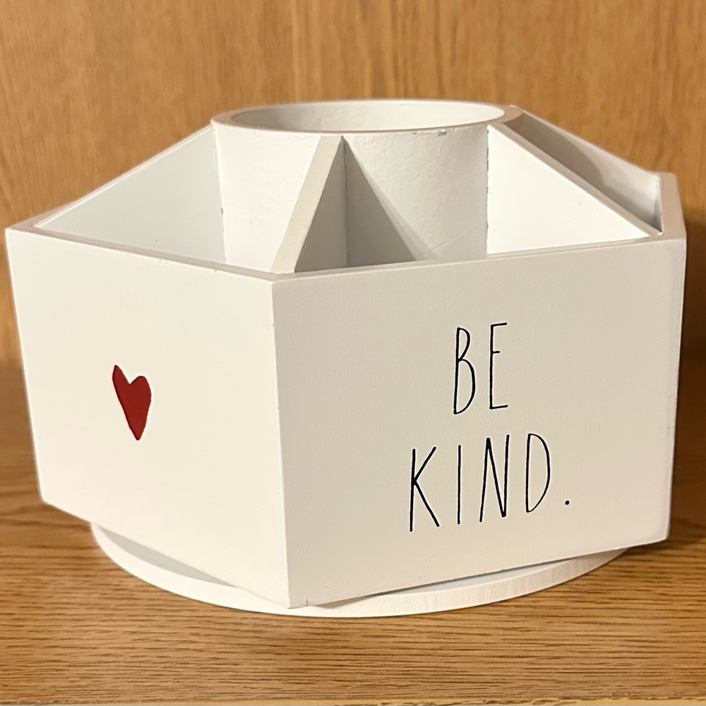 Rae Dunn White wooden desk Organizer with “Be kind. Be happy” messages